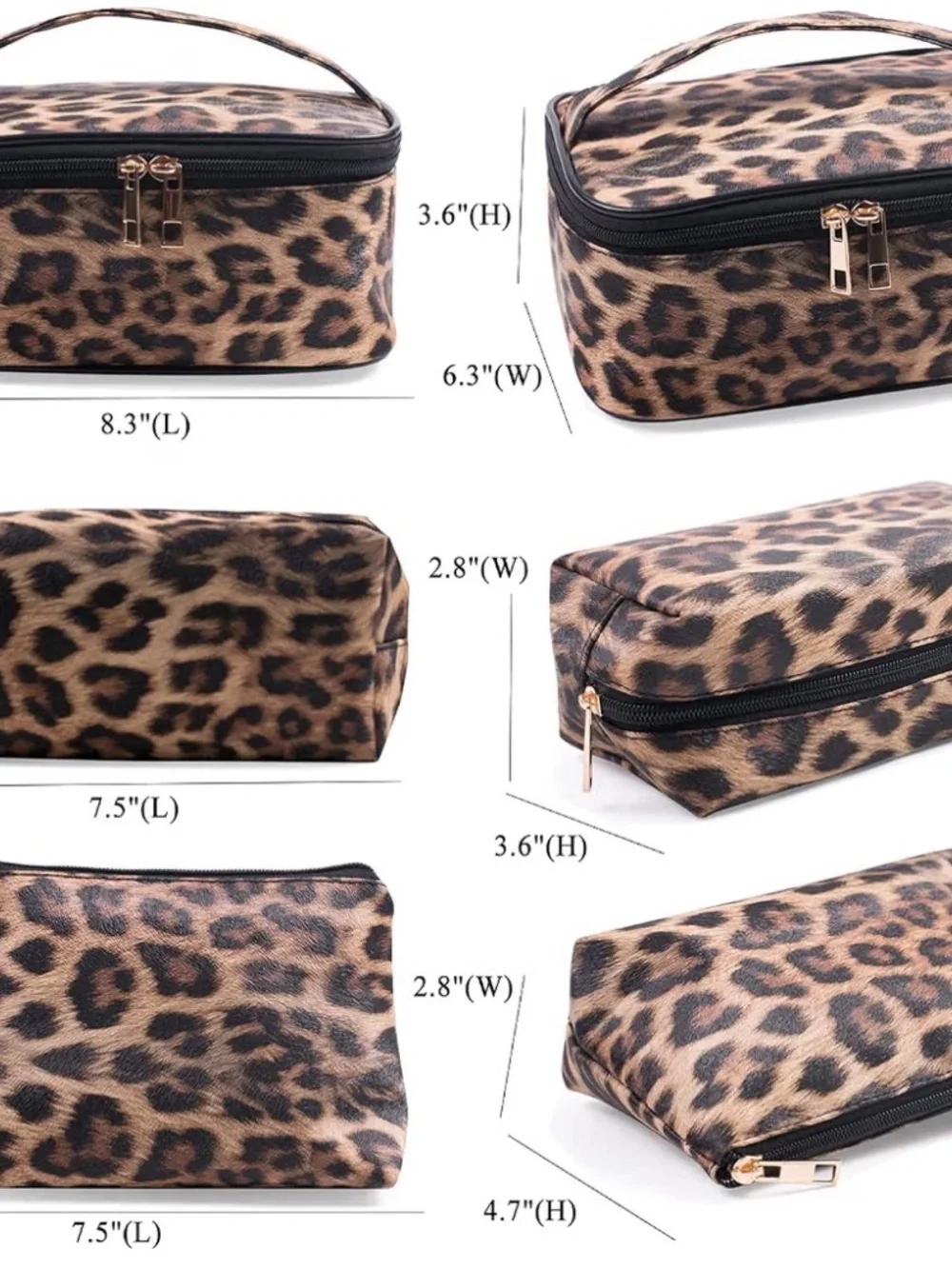 Leopard Print Travel Cosmetic Bag Set - Brown nwot